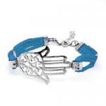 Stainless Steel Bracelet with Blue Cord and HAMSA Design